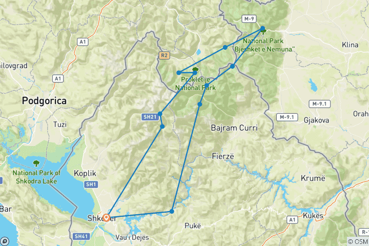 Map of Peaks of the Balkans - Hiking Beyond Borders in Albania, Kosvovo & Montenegro (12 Days)