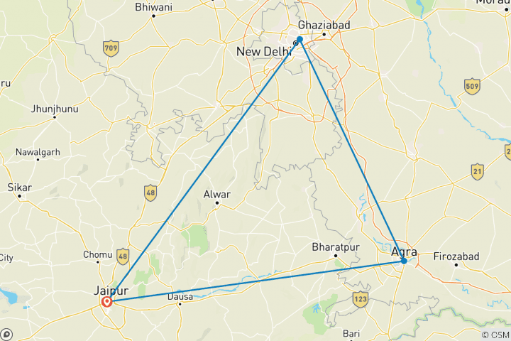 Map of 4 Nights / 5 Days - Jaipur - Agra - Delhi Tour