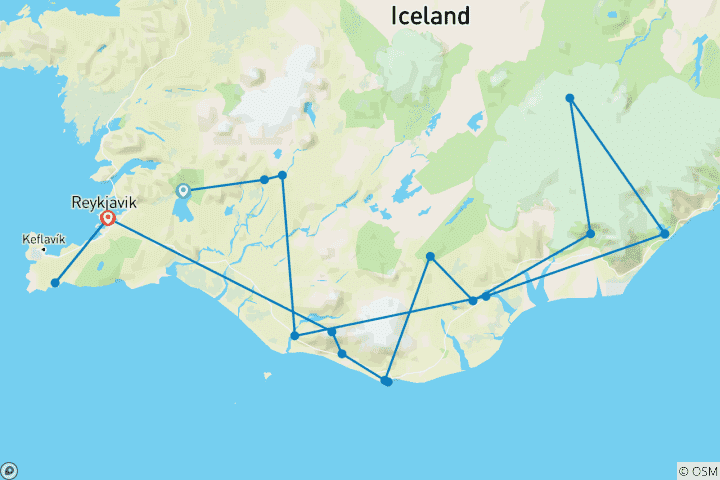 Kaart van Vulkaanwandeling, de Golden Circle, de zuidkust, Jökulsárlón & ijsgrot - 4 dagen