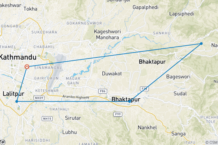 Map of Tale of Three Cities (Kathmandu & Nagarkot Tour)