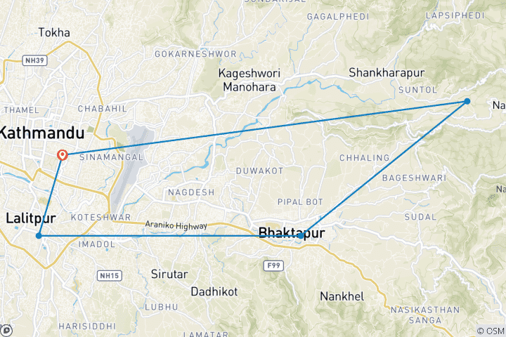Carte du circuit Conte de trois villes (circuit Katmandou et Nagarkot)