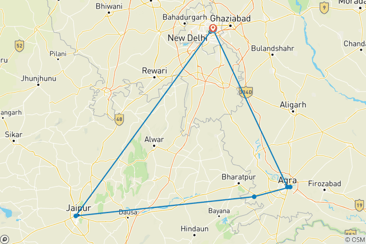 Mapa de Paquete privado de 5 Días por el Triángulo de Oro (Delhi-Agra-Jaipur)