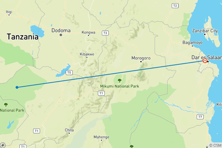 Map of Ruaha national park - 3 days