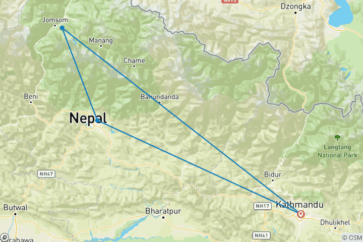 Map of Jomsom & Muktinath Pilgrimage Tour