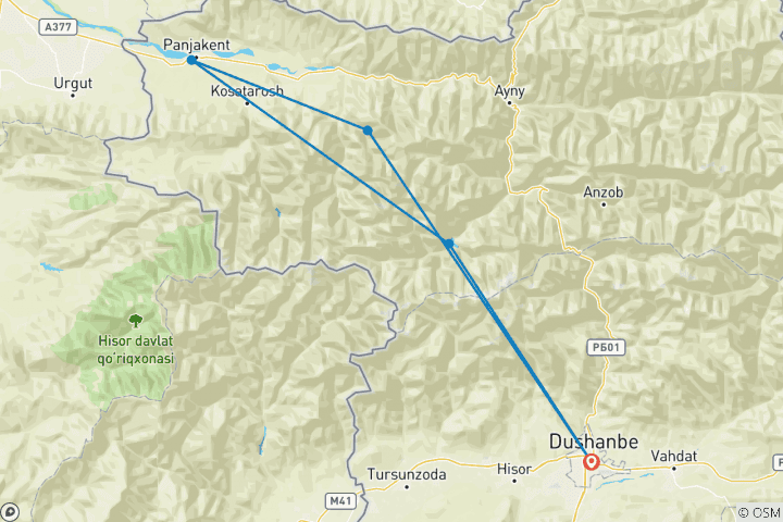 Map of Trekking in Fann mountains (Small Group)