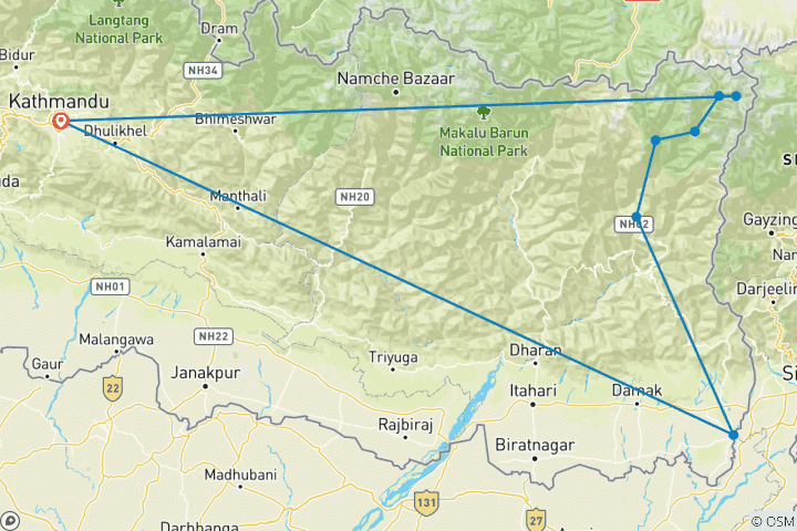 Carte du circuit Trek du circuit du Kanchenjunga