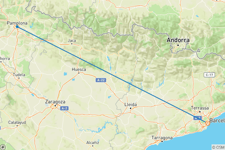 Carte du circuit La course des taureaux de San Fermin : Cérémonie de clôture depuis Barcelone