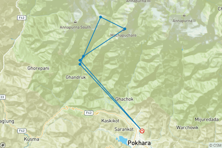 Map of Private Annapurna Base Camp trek -7 Days