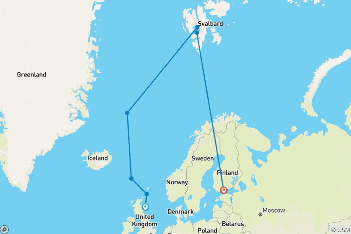 Map of Exploring Spitsbergen via the Faroes and Jan Mayen