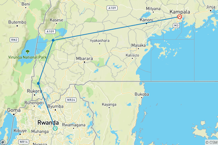 Mapa de Excursión de 4 días a gorilas, vida salvaje y chimpancés en la selva de Kalinzu