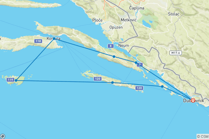 Carte du circuit Circuit privé : Aventure en voilier en pleine mer au départ de Dubrovnik