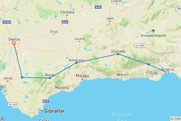 Map of Trans Andalucia Challenge