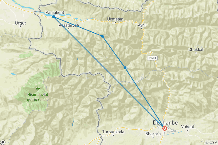 Map of Advanced Trekking in Fann mountains (Small Group)