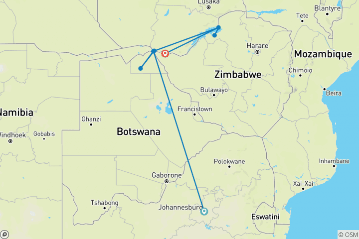 Carte du circuit Afrique australe à bord du Zimbabwean Dream : voyage au bout du monde - croisière de port à port