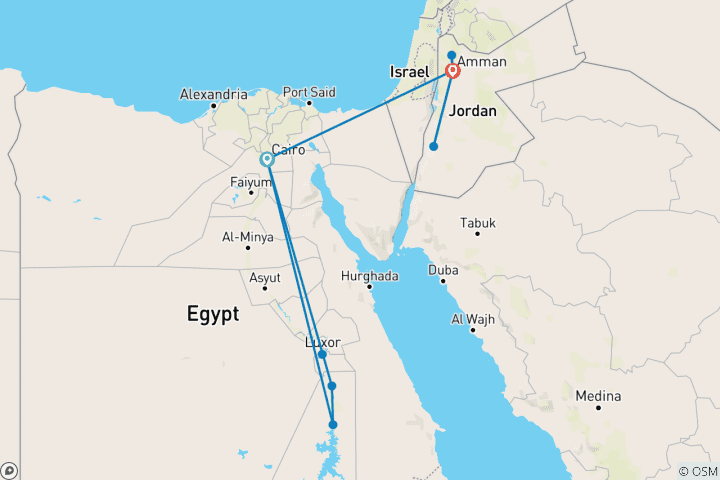 Carte du circuit Vacances relaxantes de 12 jours en Égypte et en Jordanie