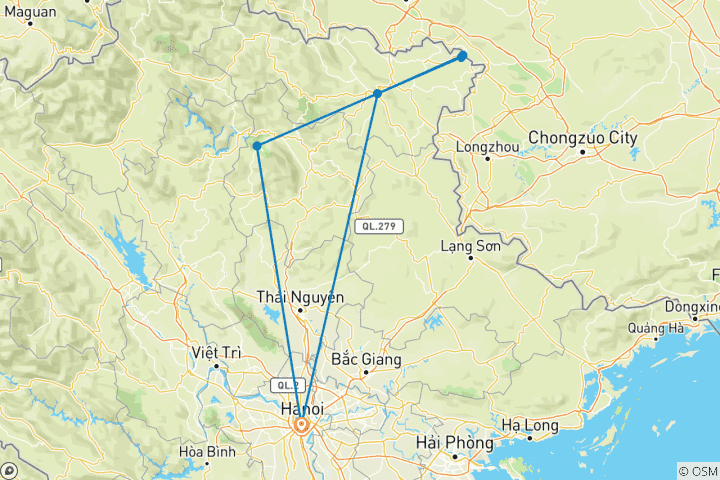 Carte du circuit Lac Ba Be - Chute d'eau de Ban Gioc - 3 jours