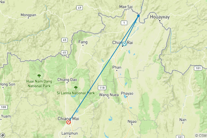 Karte von Nordthailand - von Chiang Rai nach Chiang Mai 4 Tage 3 Nächte