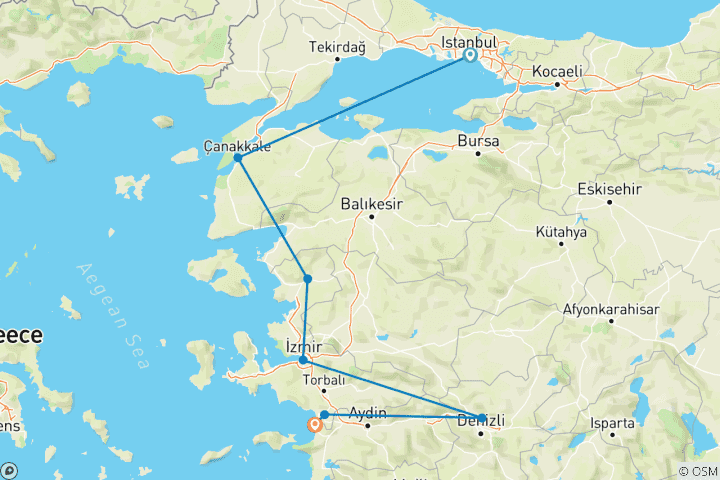 Kaart van 8-daagse - Bijbelse Turkije Rondreis