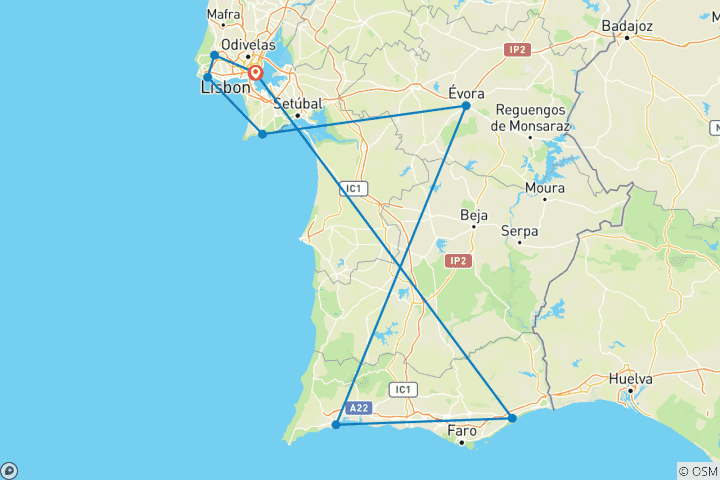 Map of Lisbon & Algarve in 9 days - Best of Sea and Countryside