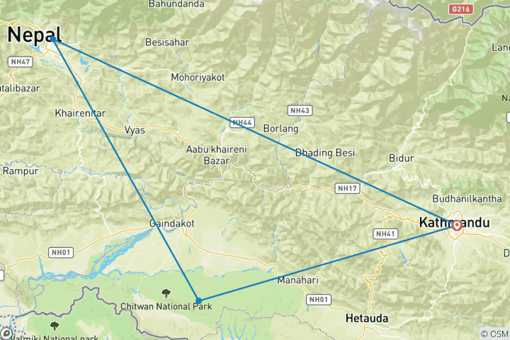 Carte du circuit Explorez le Triangle d'Or du Népal : Visite de Katmandou, Chitwan et Pokhara - 8 jours