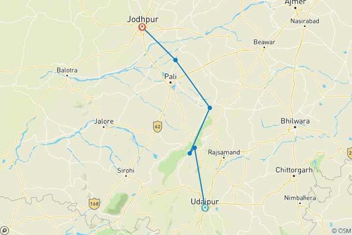 Map of Rajasthan Short Cycling Tour