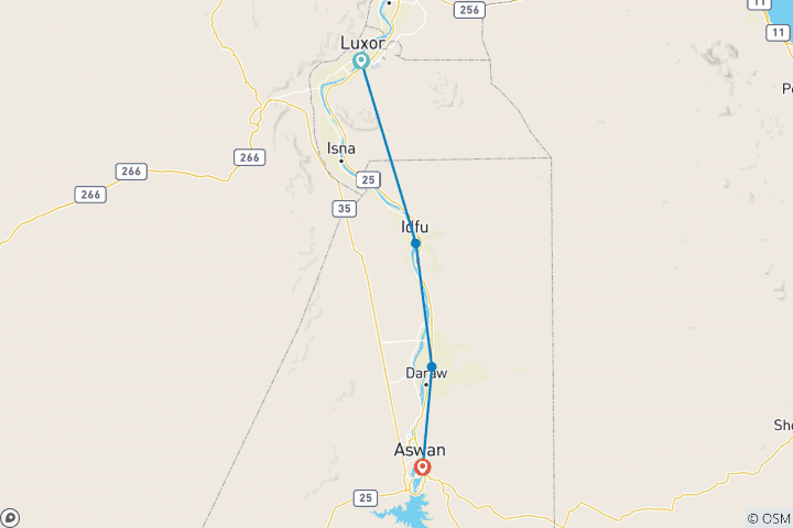 Carte du circuit Croisière Dahabiya 5 jours 4 nuits Louxor et Assouan