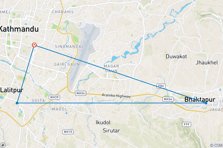 Map of Kathmandu Sightseeing Tour