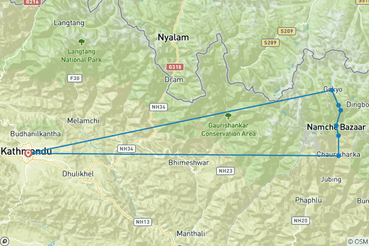 Kaart van Gokyo Ri Trek - 13 Dagen