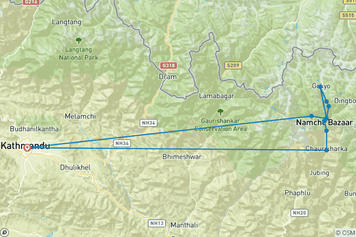 Kaart van Gokyo Renjo La Pas Trek 14 dagen