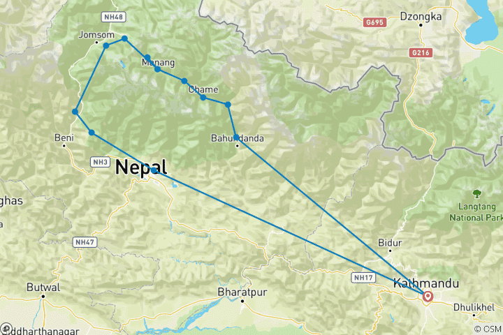 Map of Tilicho Lake &  Thorong La Pass Trek