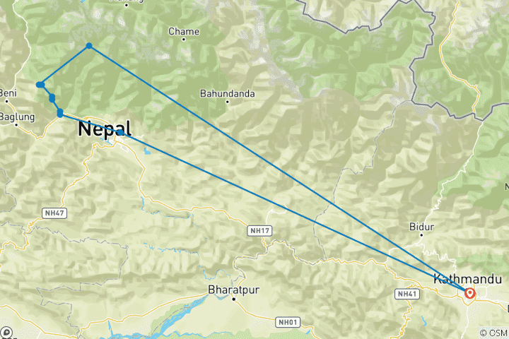 Carte du circuit Ghorepani Poon Hill Sunrise Trekking