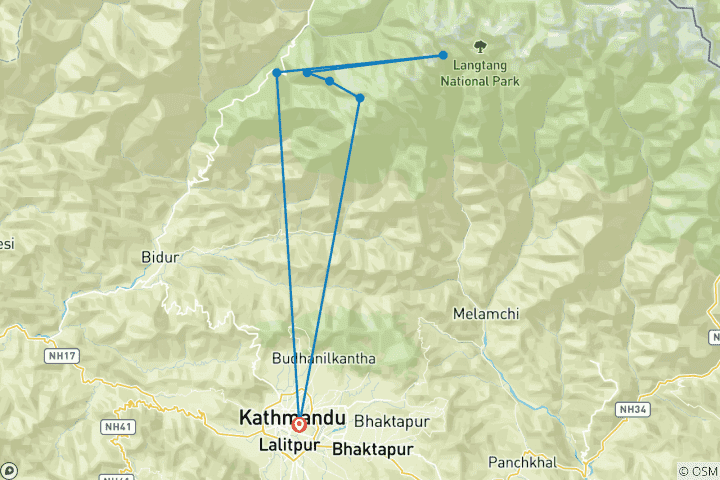 Map of Gosaikunda Lake Trek - 8 days