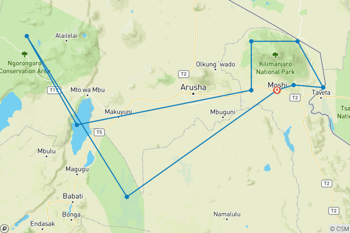 Map of Tanzania Cycling Adventure + Safaris | Oclaa Adventures