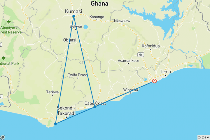 Map of Volta to Nzulezu Tour in Ghana