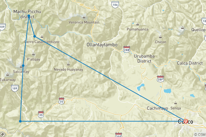 Mapa de Caminata de 4 días de Salkantay a Machu Picchu