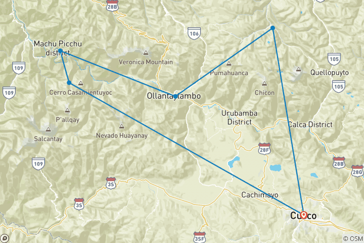 Mapa de Caminata de 4 días de Lares a Machu Picchu