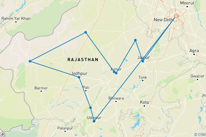 Map of Luxury Rajasthan Delhi Tour