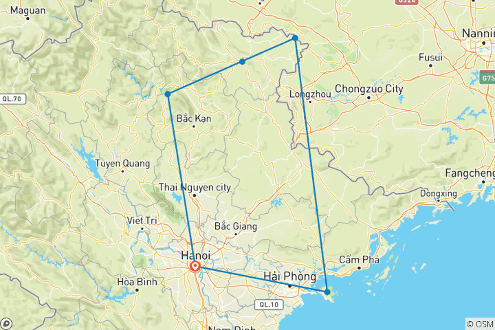 Map of Northern frontier adventure to Cat Ba Island 8 days 7 nights