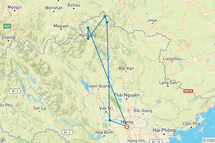 Kaart van Ha Giang Wandelroutes 5 dagen 4 nachten