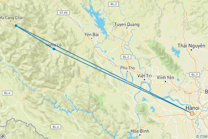 Mapa de Senderismo Mu Cang Chai 4 días 3 noches