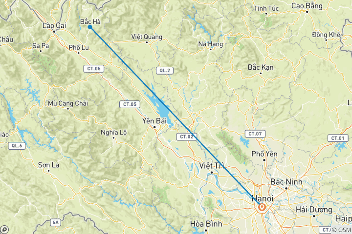 Mapa de Senderismo por los arrozales de Hoang Su Phi 4 días 3 noches
