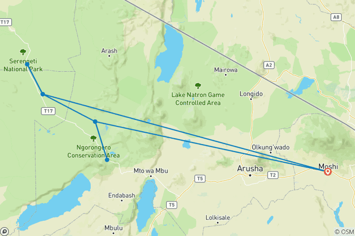Mapa de Safari económico en campamento - 4 días