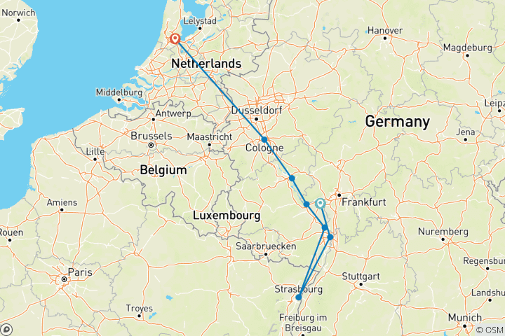 Map of Classic Rhine Cruise (Mainz-Amsterdam) MS Crucevita