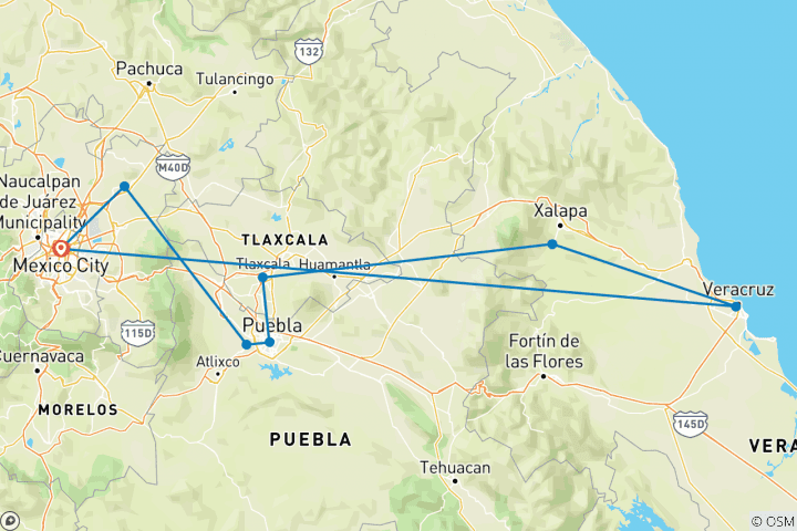 Carte du circuit Circuit - La route de Hernán Cortes près des 500 ans de la nouvelle Espagne