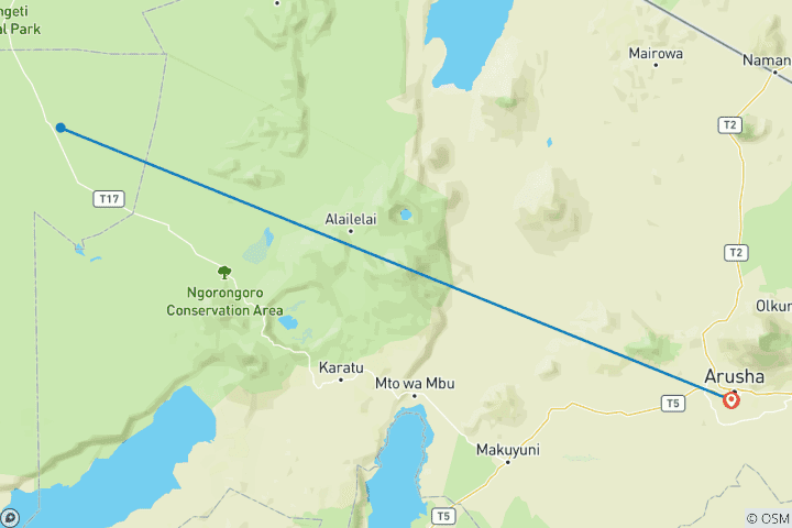 Map of 6 Day Safari to See Migration Crossing Mara River