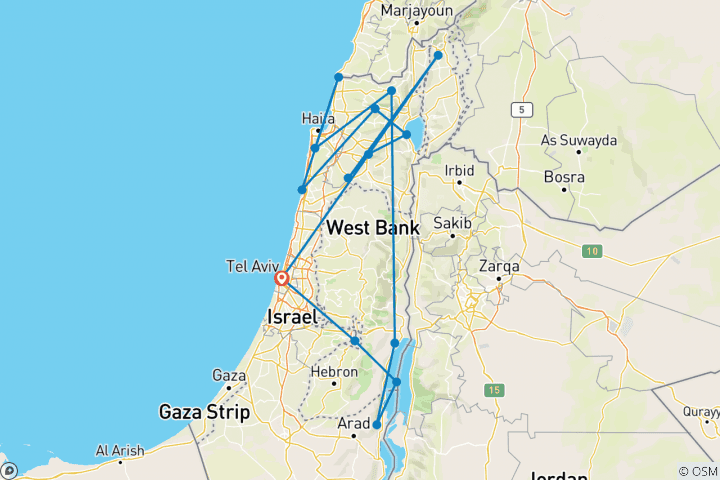 Map of Best of Israel Trip Experience - 5 Days