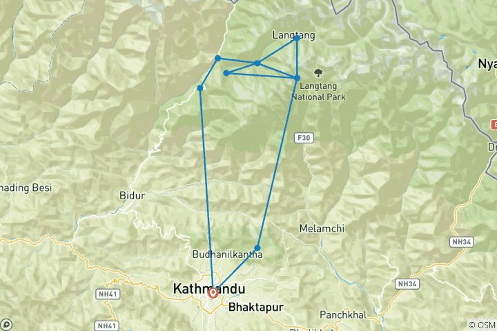 Map of Langtang Circuit Trek