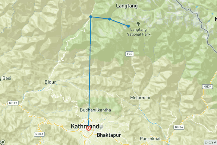 Map of Langtang Valley Trekking