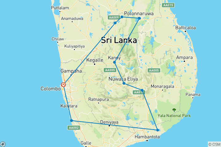 Map of Sri Lanka Solo Journey Group