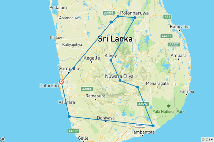 Map of Sri Lanka Solo Backpackers Trip